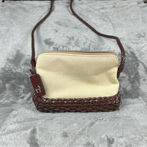 Etienne Aigner Crossbody Bag Canvas Purse With Woven Leather Straps & Bottom Y2K